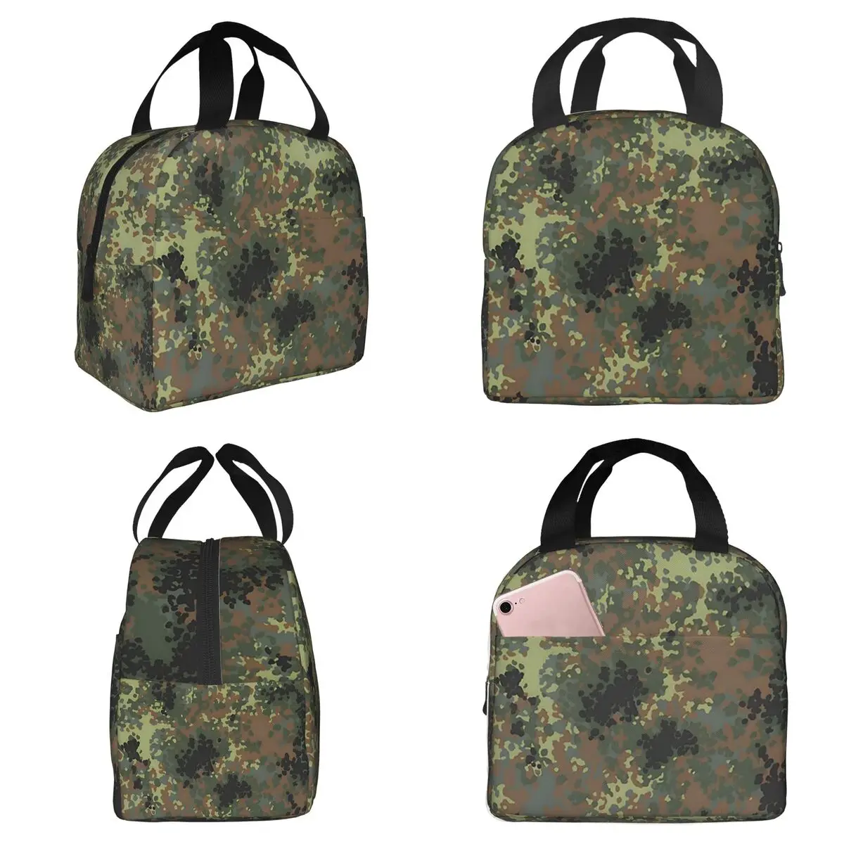 Splintertarn German WW2 Camouflage Army Military Camo Insulated Lunch Bag for Women Office Cooler Thermal Food Box Tote Portable