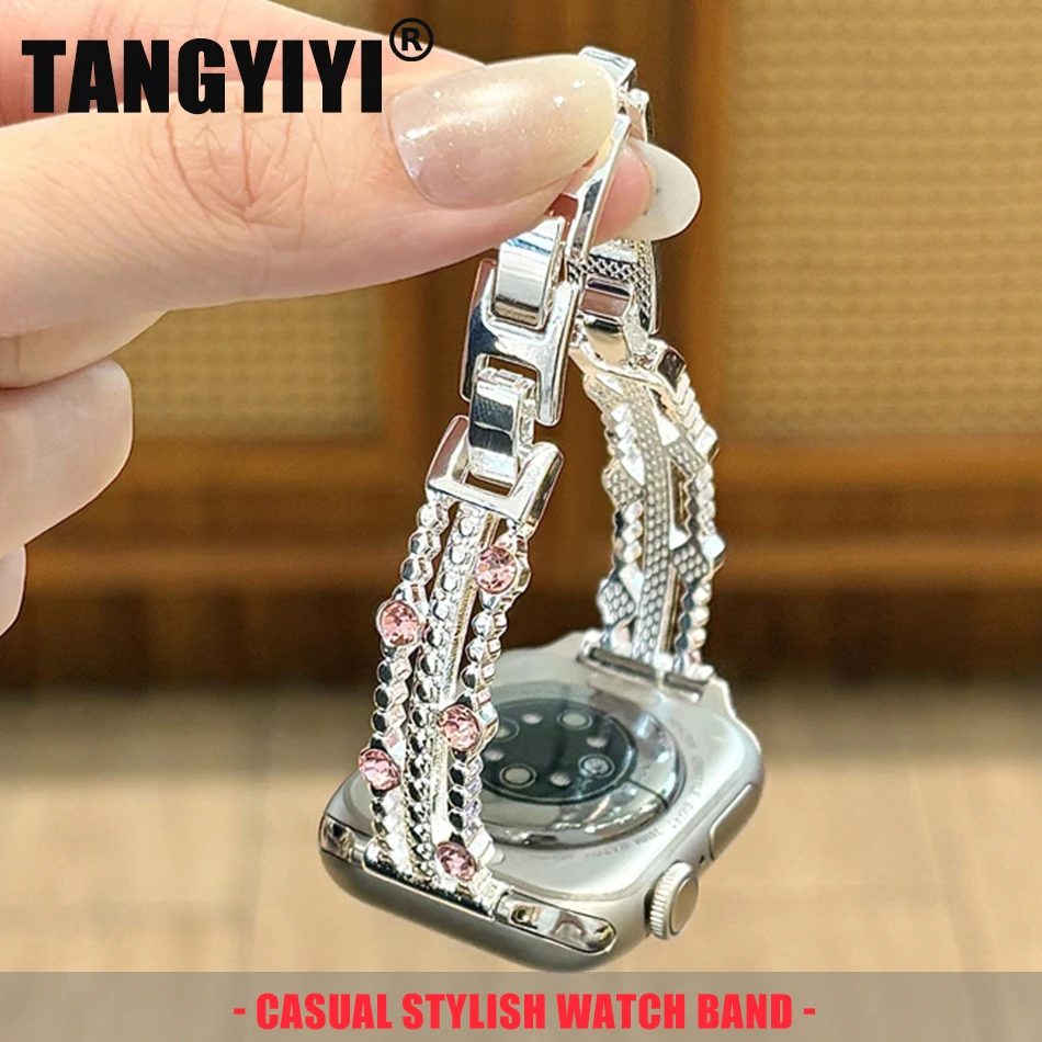 

Fashion Geometric Diamond Bracelet For Apple Watch Band S11/10/9/8/7/6/SE/Ultra Metal Strap For iWatch 49/46/45/44/42/41/40/38mm