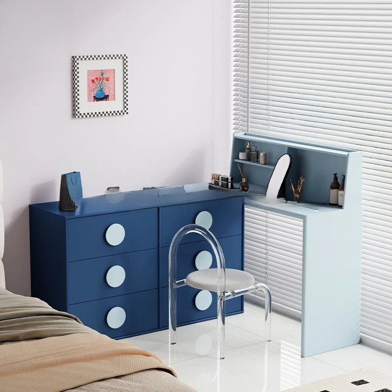 bedroom, simple and modern at the end of the bed, high-end sense, Nordic solid wood chest storage integrated makeup table