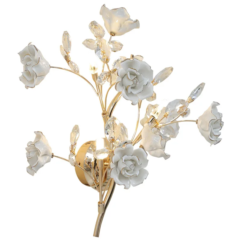 

European light luxury TV background wall, living room, bedside crystal ceramic wall lamp, corridor aisle mirror front light