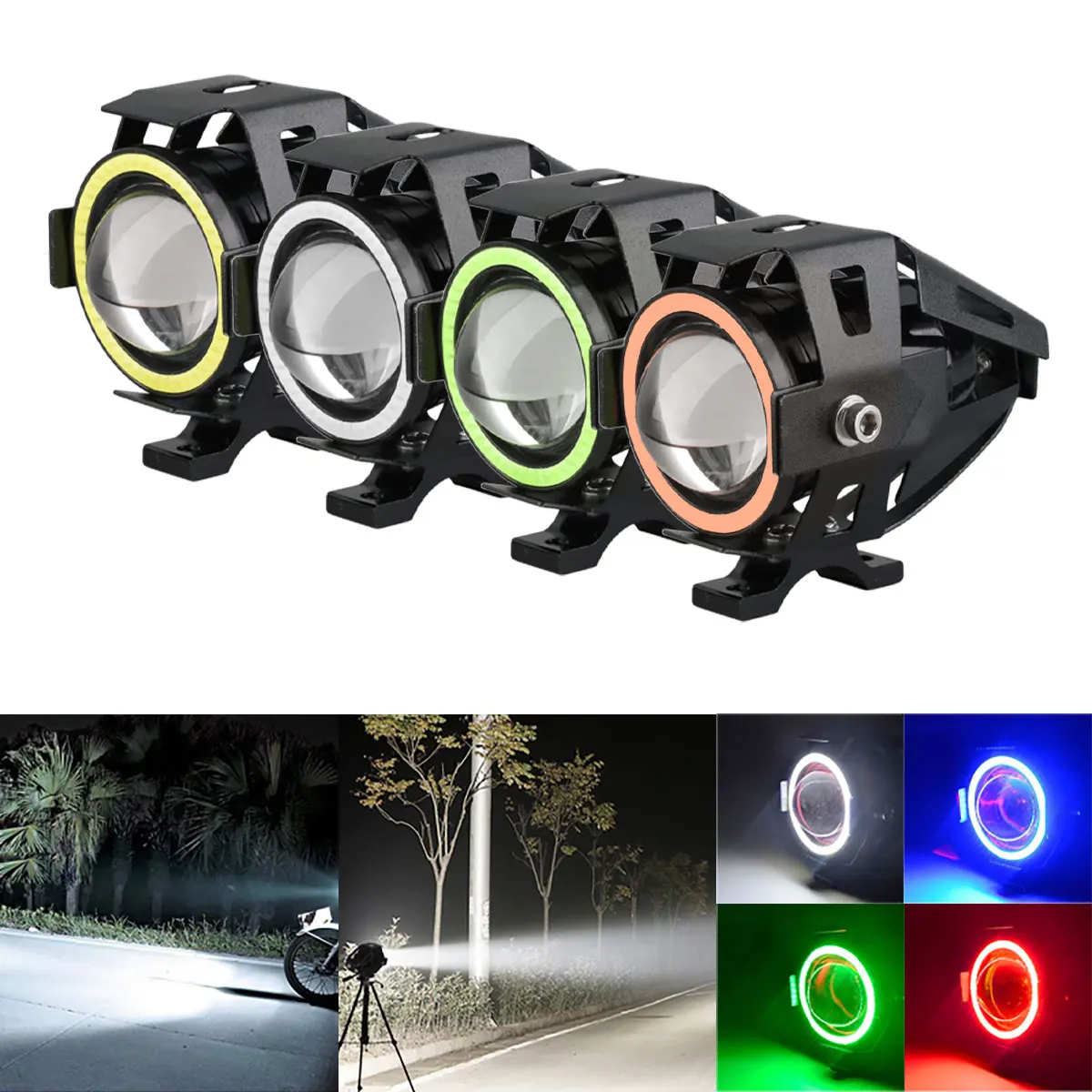2pcs Motorcycle Mini U7 Angel Eye Headlights LED Spotlight Low Beam for Pickup Truck Scooter Additional Headlights Driving Light