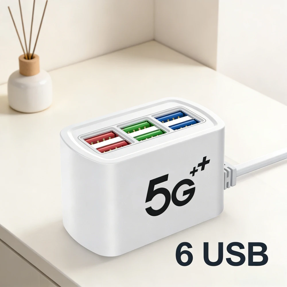 6 in 1 USB Charger Fast Charging Universal Phone Desktop Charging Station Power Strip with 1m Cord Wall Charger For Home Office