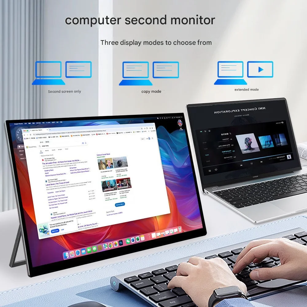 15.6 Inch FHD LCD Display Type-c USB Dual Laptop Screen Extender with IPS Panel Type C Portable Monitor Portatil Built-in Stand