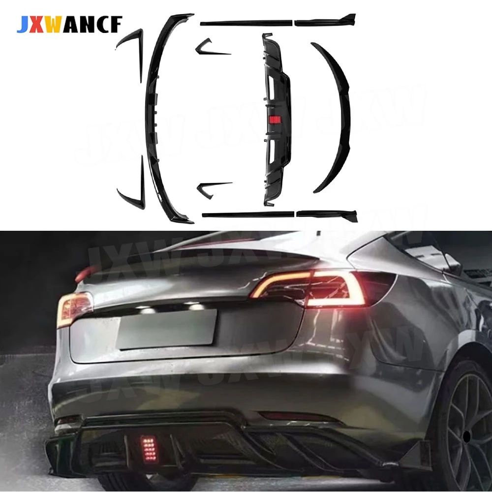 

JXWANCF for Tesla Model 3 2019 + Front Bumper Spoiler Side Skirts Rear Diffuser Lip Spoiler Splitters Car ABS