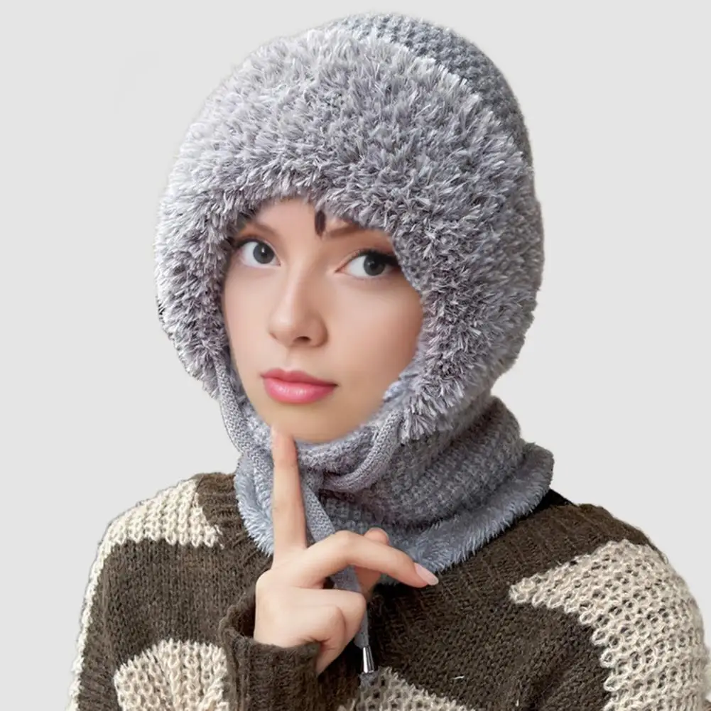 Form-fitting Knit Cap Knit Winter Hat 3-in-1 Women’s Knitted Headgear Set Fleece Lined Winter Hat Scarf Face Guard Windproof