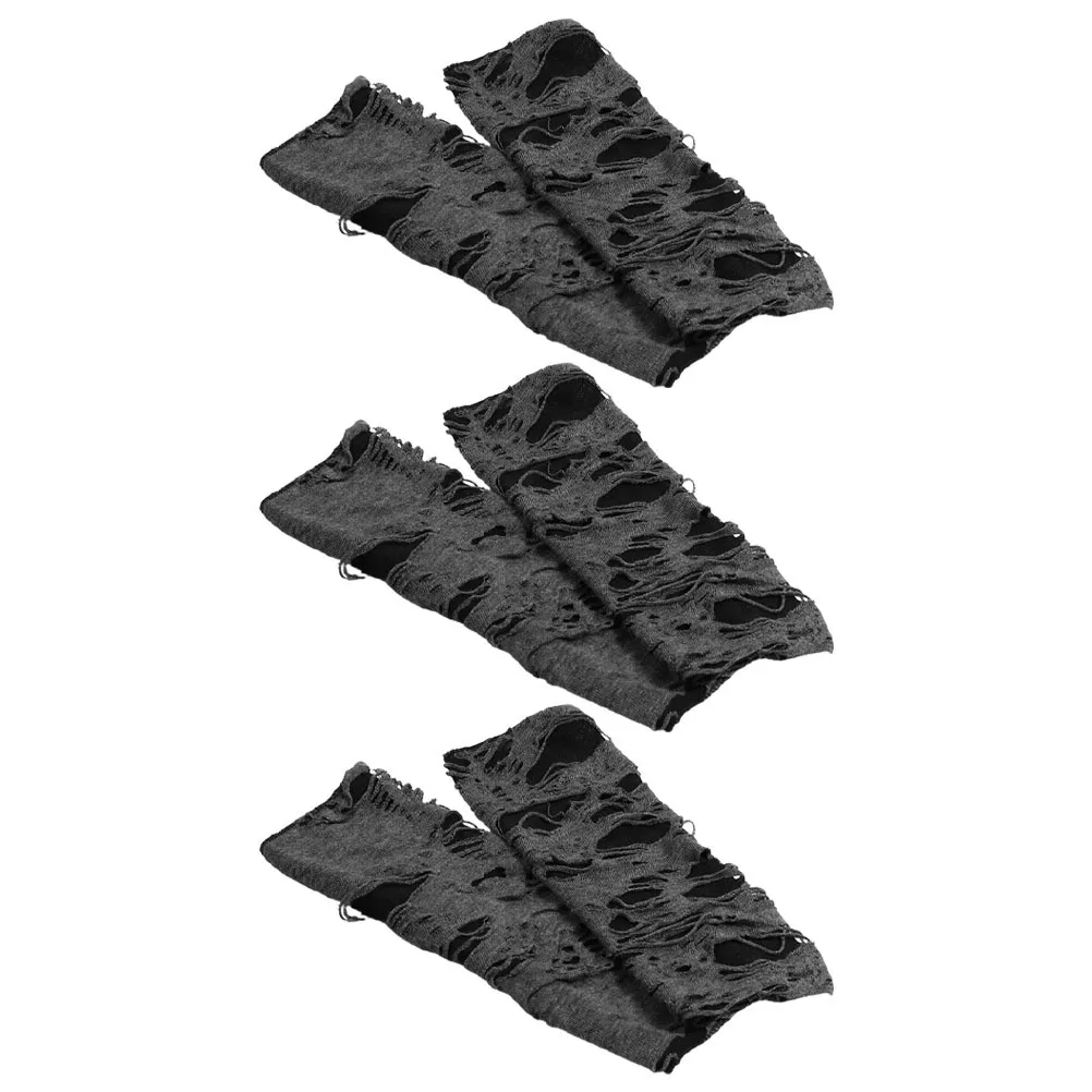 

3 пары черных рваных кружевных перчаток без пальцев в готическом стиле в стиле панк, аксессуары для косплея на Хэллоуин, готическая одежда для женщин