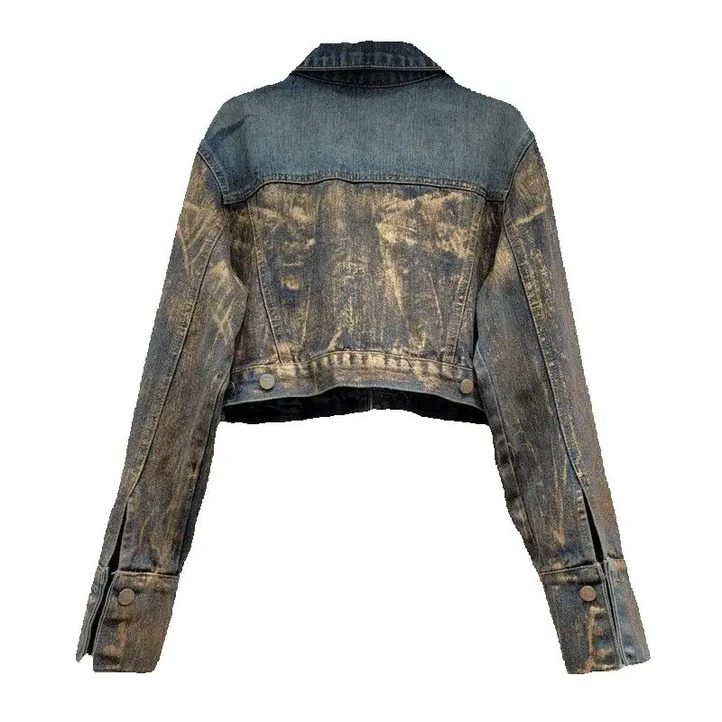 

Women Denim Coat Vintage Graffiti Single Breasted Long Sleeve Jeans Jacket Spring 2025 New Fashion Loose Cowboy Outerwear T1142