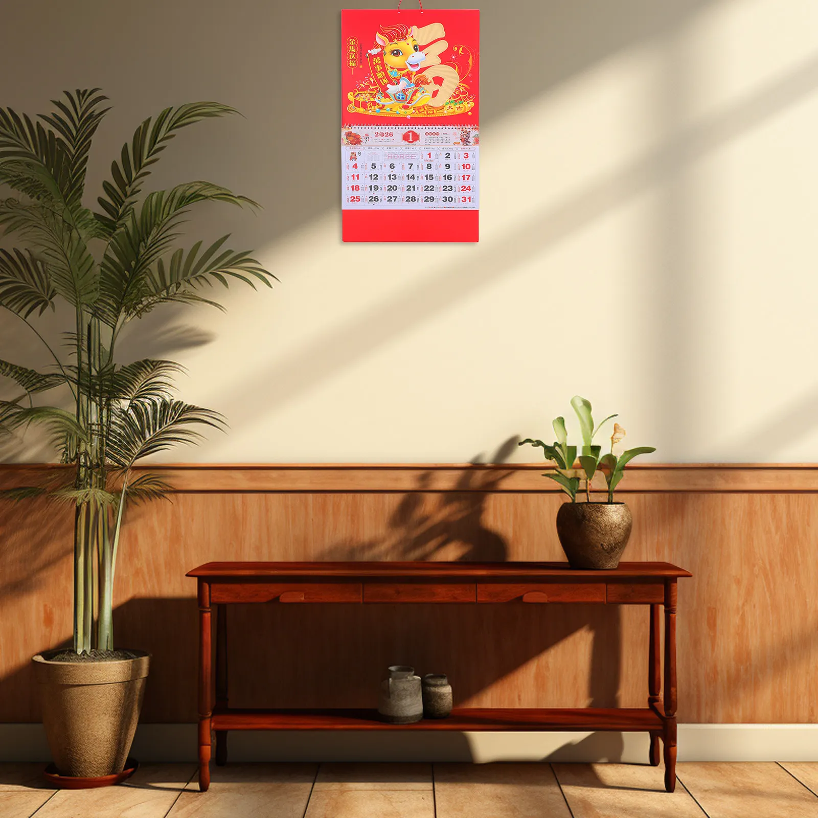 

2026 Chinese New Year Wall Calendar Year of The Horse Hanging Lunar Calendar Vibrant Color Sturdy Paper Monthly Fu Characters