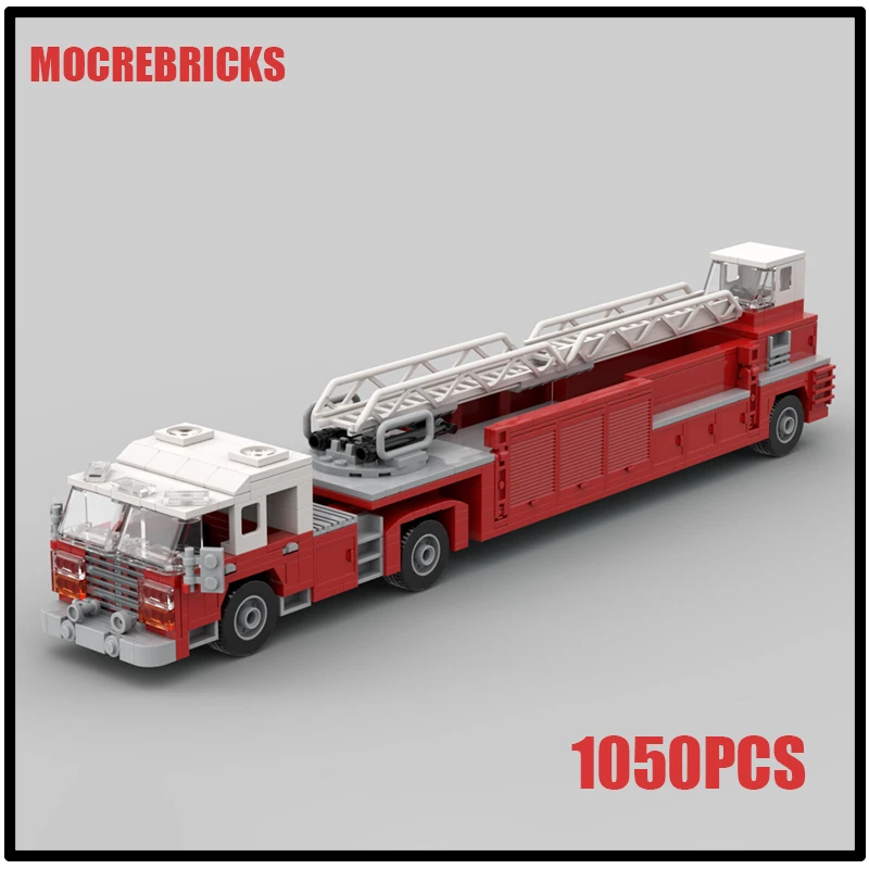 

High-tech Seagrave Tiller Truck Model Classic Urban Engineering Vehicle Series Building Block Small Particle Bricks Assembly Toy