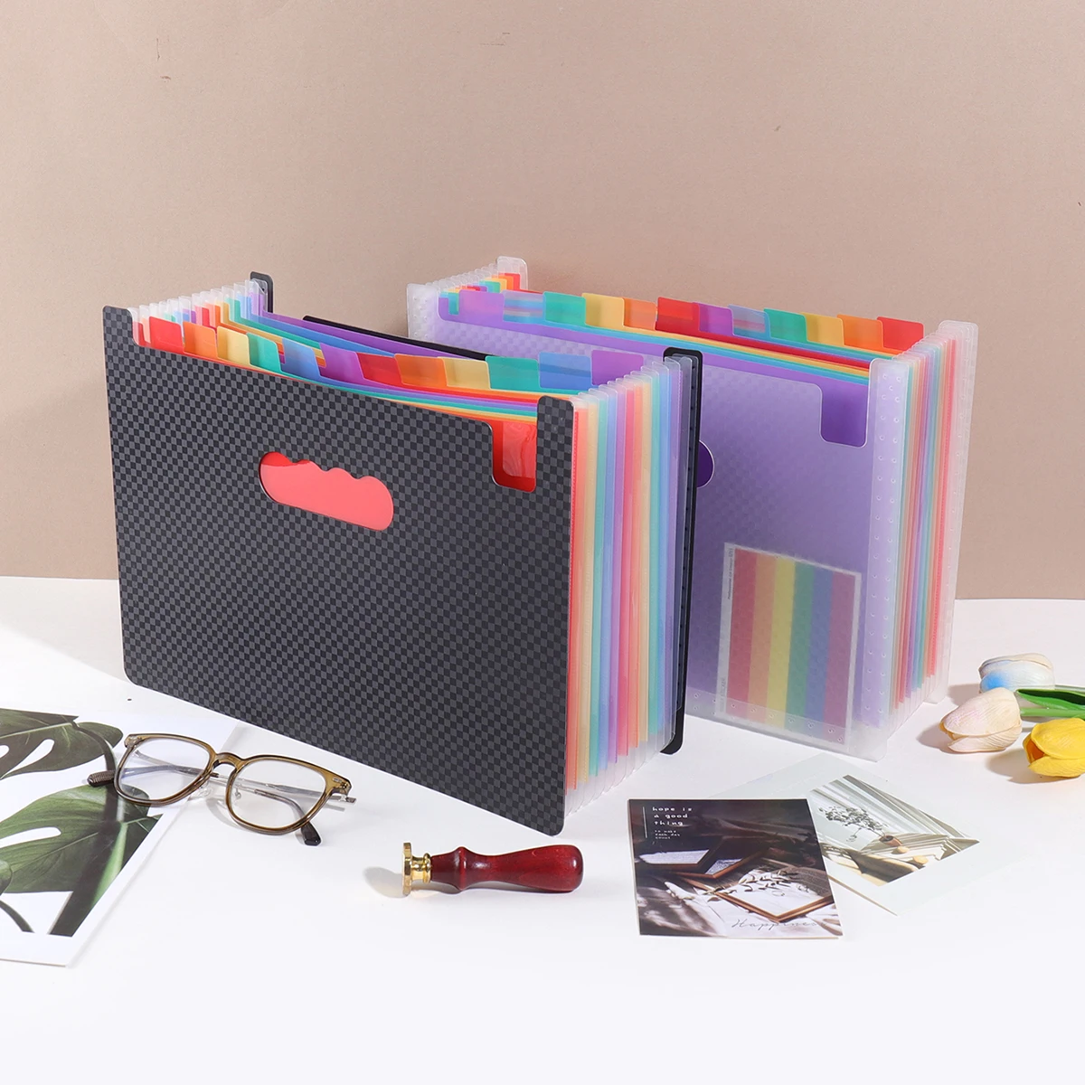 

1 pc checkerboard pattern 13 compartment folder, suitable for school office portable storage A4 paper or documents, essentials