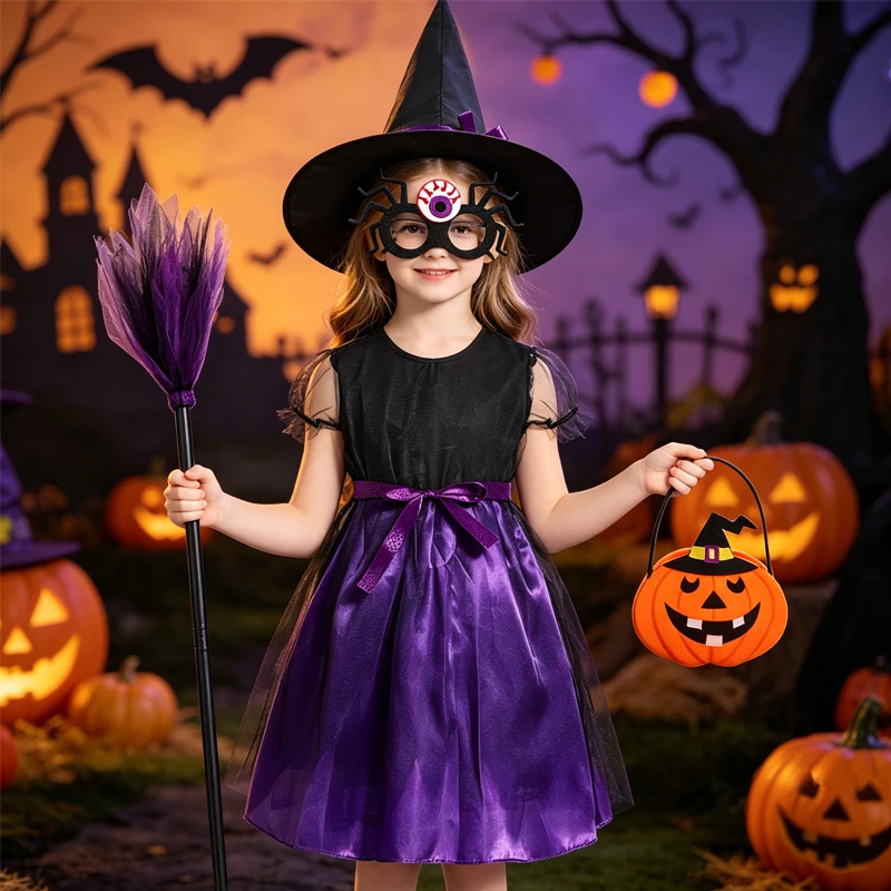 Image of 2-15 Jahre Mädchen Halloween Hexenkostüm Kinder Cosplay Vampir Fledermaus Kleider Karneval Party Kleidung Kinder Halloween Geschenke