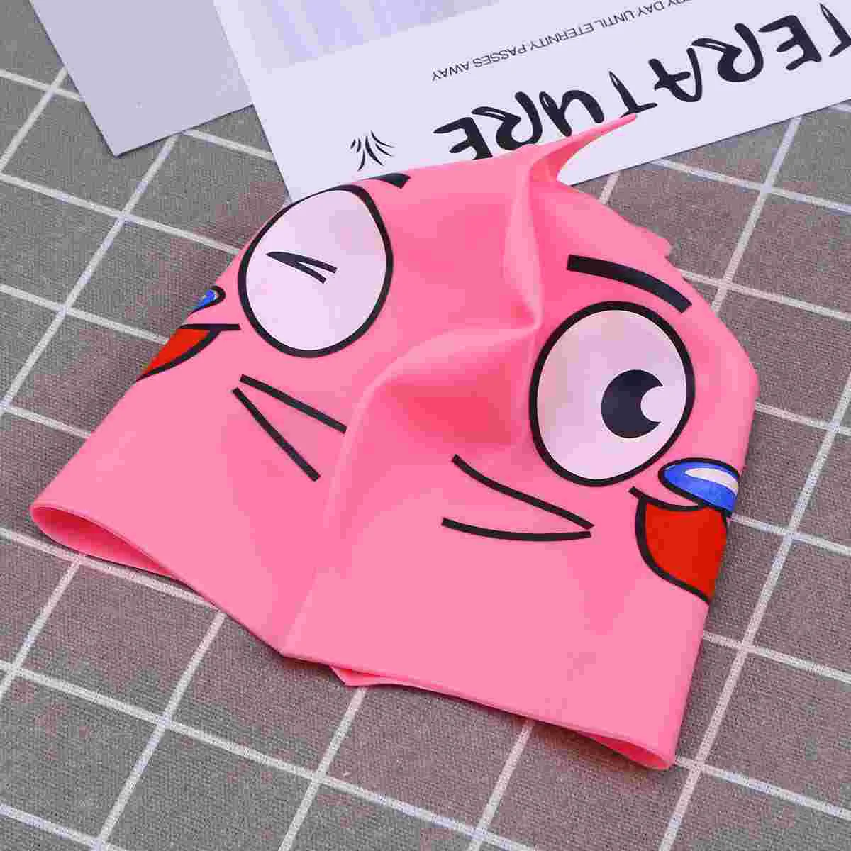 Swimming Caps Silicone Hat Cartoon Fish Pink Unisex for Kids Child Men and Women