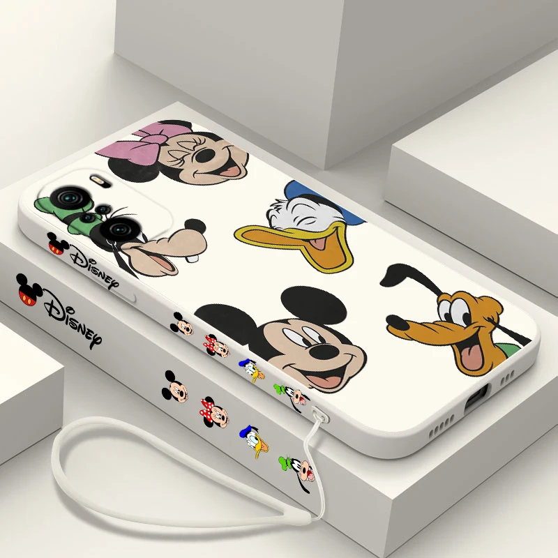 Mickey Mouse And Donald Duck For Xiaomi Redmi Note 13 12 12Pro 11 11S 11T 10S 10 Pro Plus 5G Liquid Left Rope Phone Case