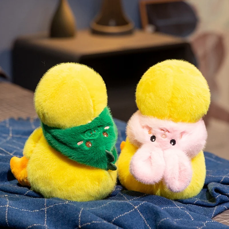 Kawaii Detachable Animal Hood Duck Plush Doll Soft Fluffy Yellow Duck With Bunny Dinosaur Hat Cute Gifts.