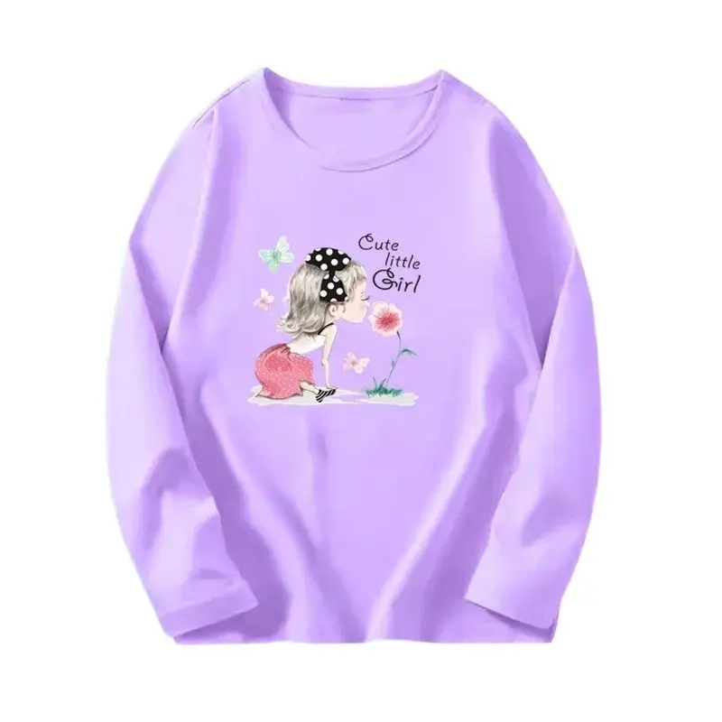 Girl‘s Cute Pink T-shirts Little Girl Long Sleeve Autumn Tees Top Girl Purple Tee shirts Children Cotton T Spring T-shirts