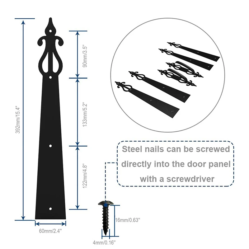 LWZH Decorative Carriage House Garage Handle Hinge Set Sliding Barn Door Hardware Kit Screw Mounted 2 Handles 4 Hinges