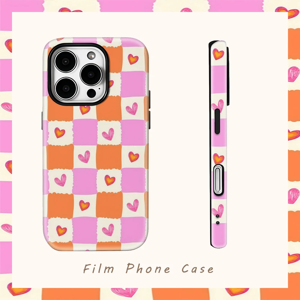 Halloween Herz Plaid Handyhülle für IPhone 16 15 14 13 12 11 X XS XR XSMAX 7 8 Pro Max Plus Doppelschichtige Rückseite