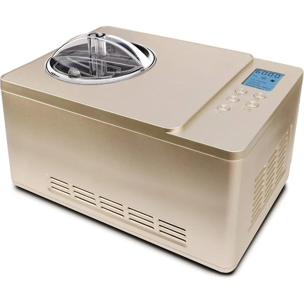 Ice Cream Maker Machine & Yogurt Automatic 2 Qt. with Built-in Compressor, LCD Digital Display & Timer, No Pre-Freezing