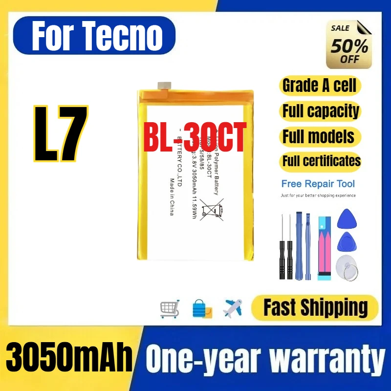 BL-30CT for Tecno L7 Mobile Phone Battery 0 Cycle High Quality High Capacity Battery Replacement Bateria Grade A Cell with Tools