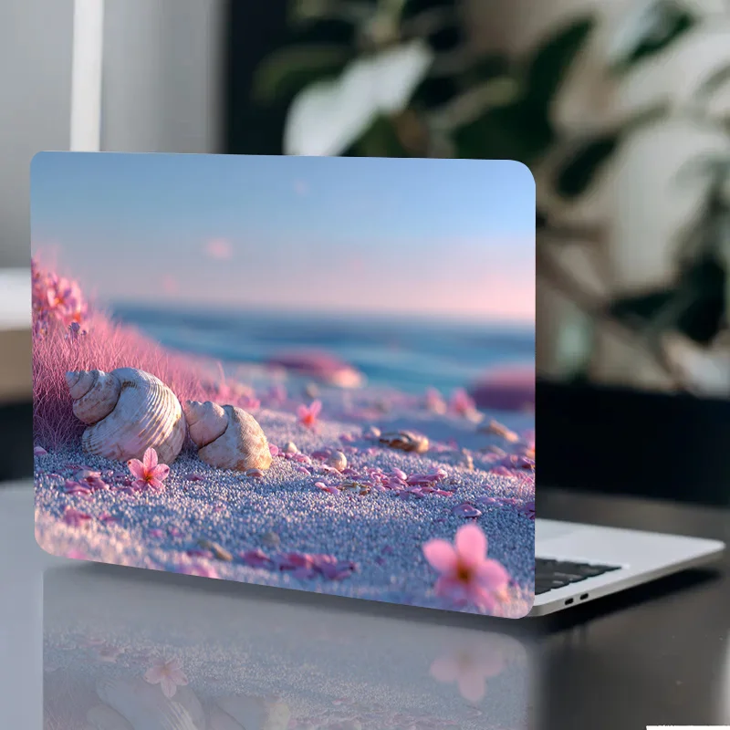2 Pieces Light Pink and Purple Beach Laptop Light Beige  Scratch Resistant PVC Computer Case Compatible with HP Dell Lenovo