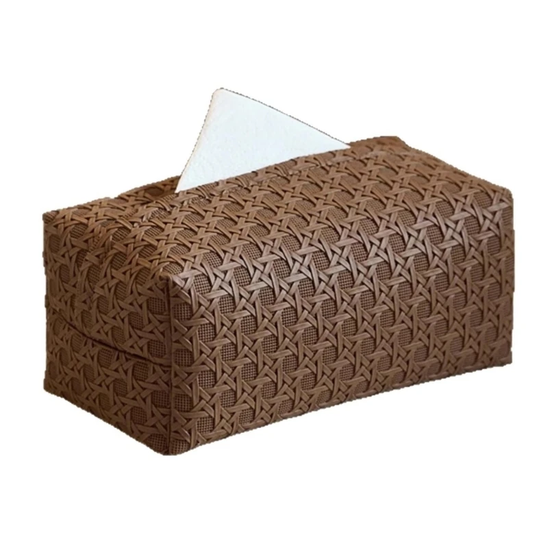 Easy to Cleaning Rattan PU Tissue Box Holder Waterproof Design Spacious Interior Home Car Office Decors
