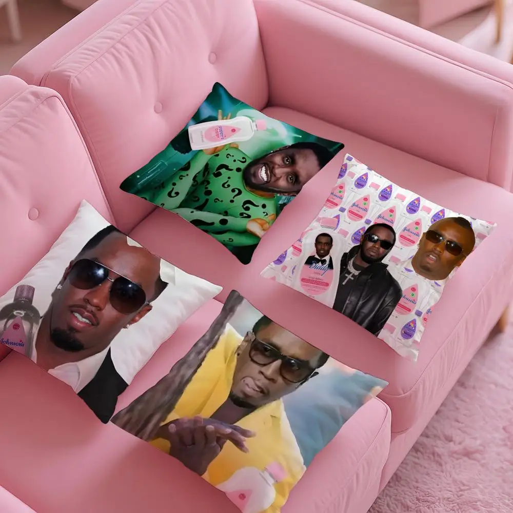 Funny P-puff D-diddy MEME Pillow Case Silky Short Plush with Invisible Zipper Dustproof Sofa Cushion Cover for Home Decor