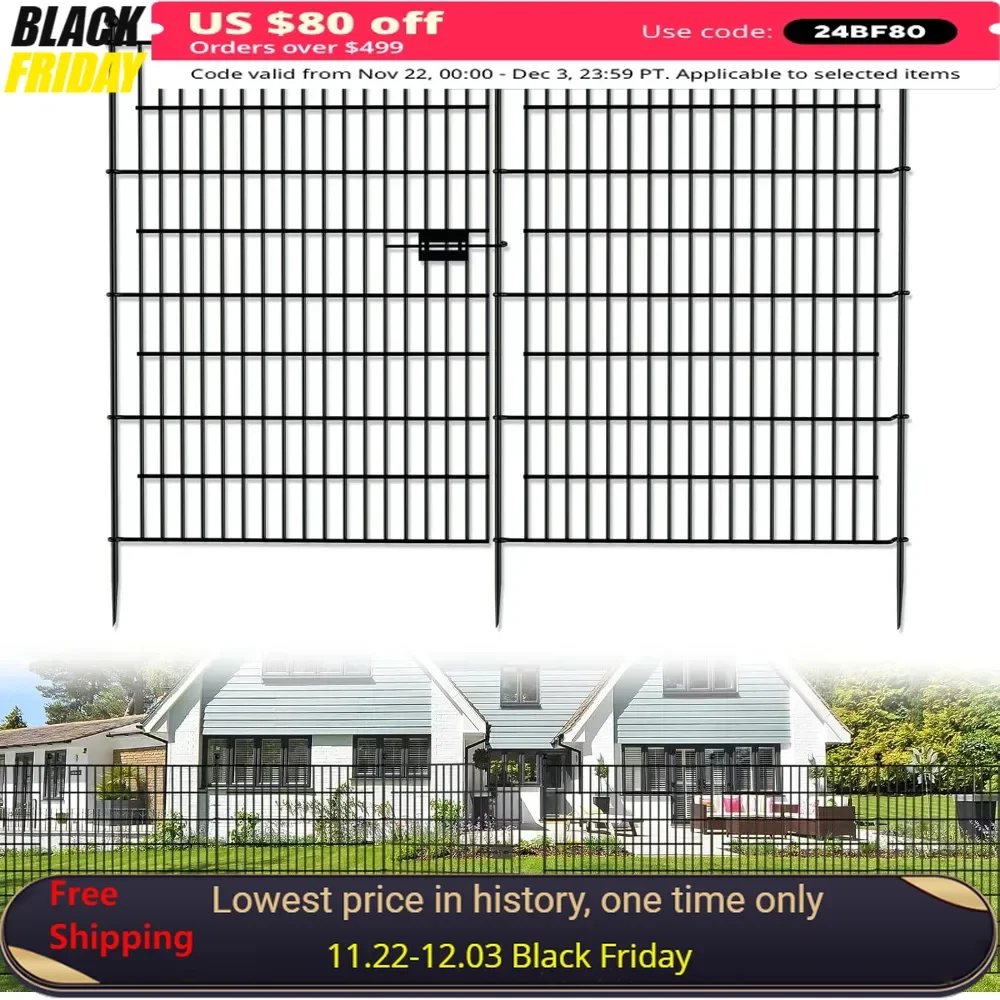 10 Panels No Dig Decorative Outdoor Garden Fence with Gate for Yard, 40 in(H) X 23.6 ft(L) Animal Barrier Fencing