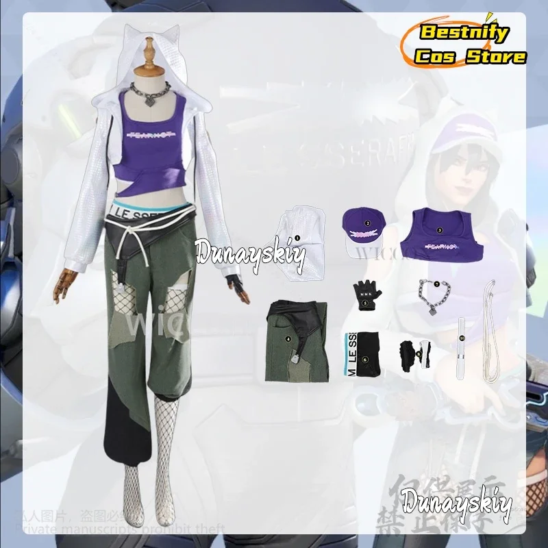 코스프레게임 OWw 코스프레 Ashe 애니메이션 코스튬 K팝 아이돌 소녀 조끼 바지 코트 모자 벨트 Jirai Kei 소녀 힙합 브레이킹 슈트