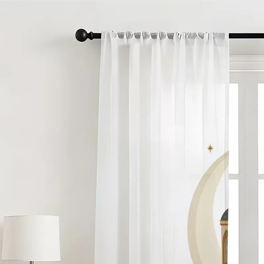 2PCS Digital Print Sheer Curtains, Crescent Moon Holding Lamp, Ramadan Celestial Night Light for Bedroom Living Room Home Decor