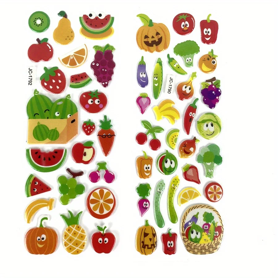 6 Sheets 3D Puffy Stickers Foam Vegetable Fruit Stickers Colored Sticker for Scrapbooking Teacher Reward Sticker DIY JXB view 4