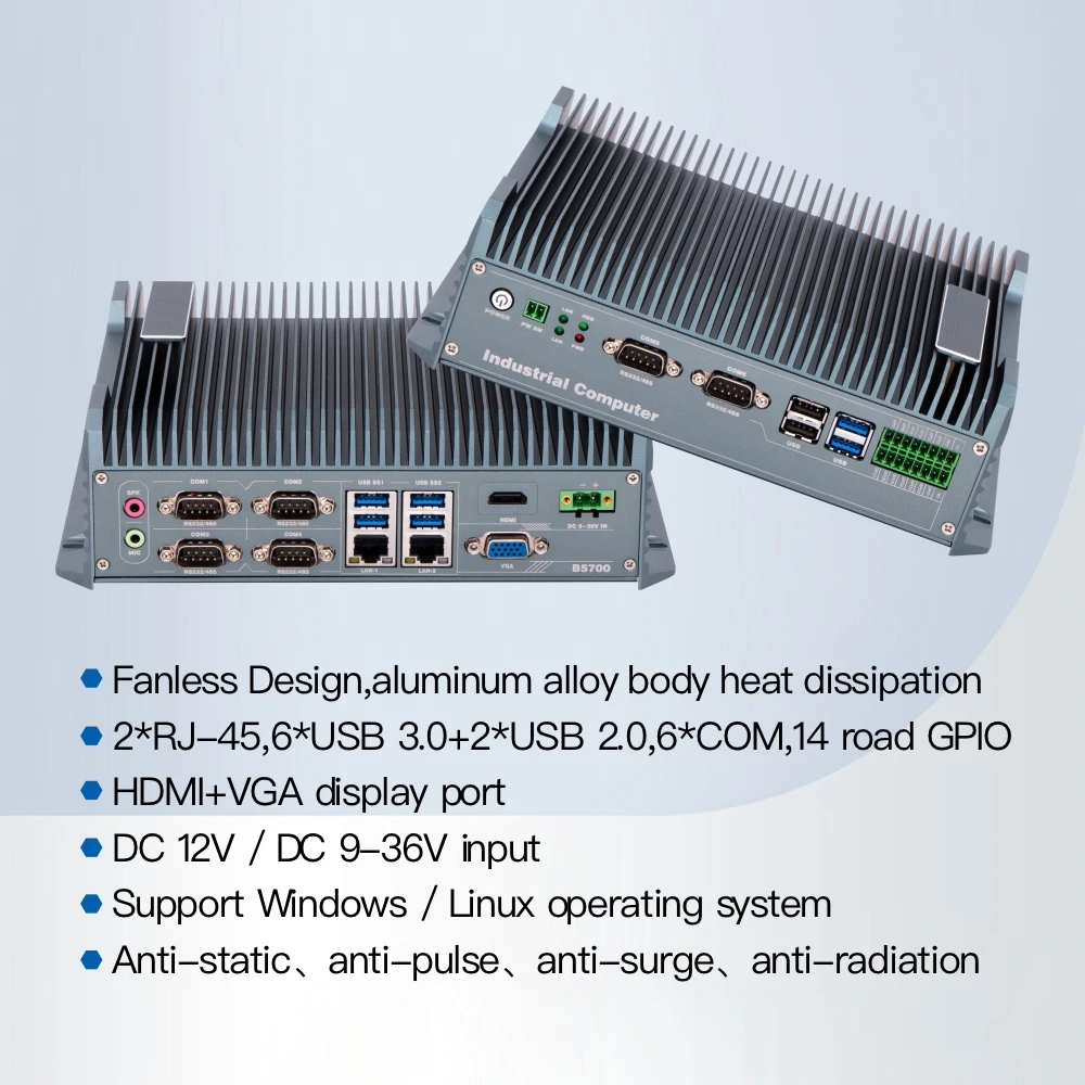 Dual LAN 8 USB 6 COM RS232 RS485 Linux Windows-compatibel Fanless OEM OPS Mini PC NAS Industriële besturing Klaar ingebedde computer