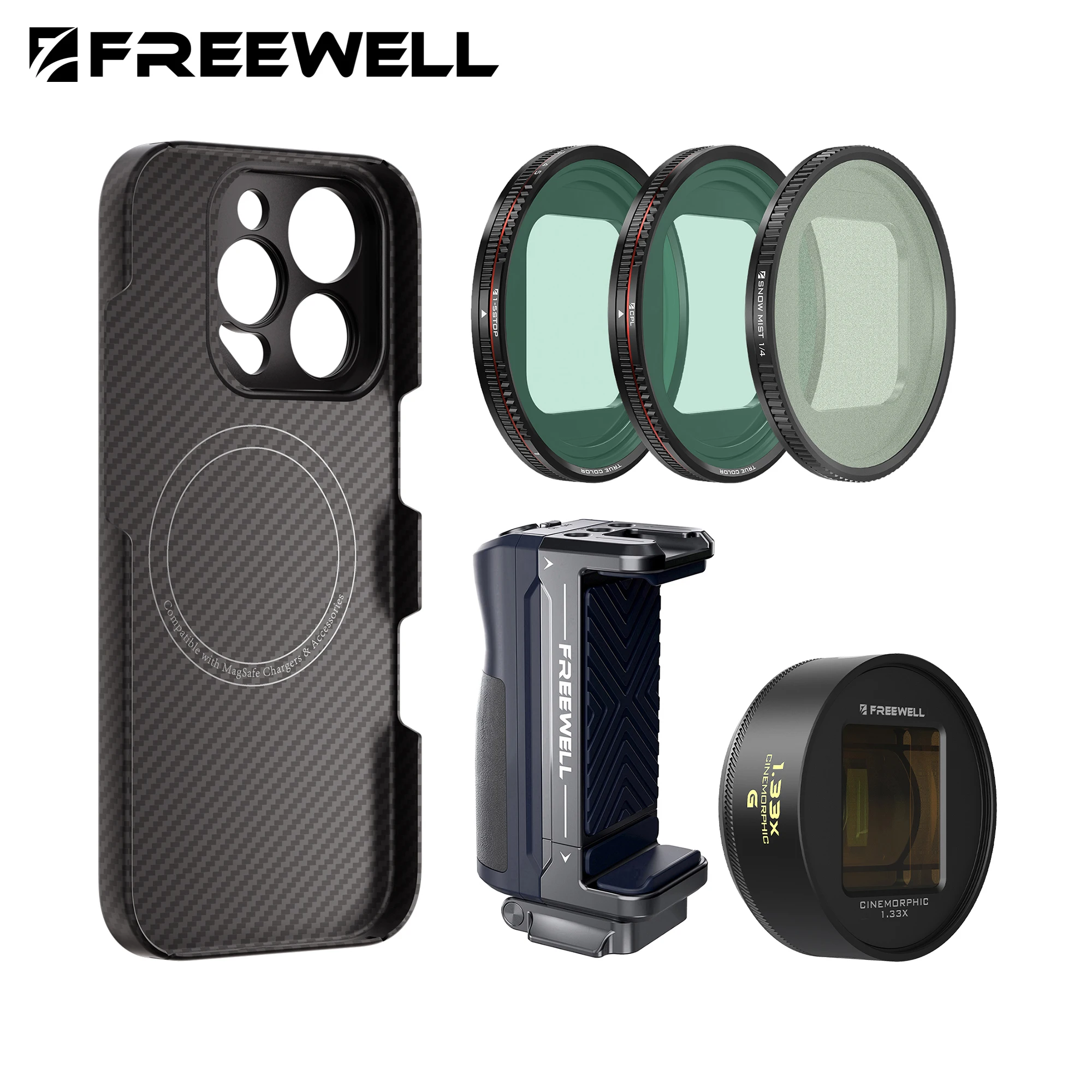

Freewell Filmmaker Photography Kit 17mm Mount Phone Case and 1.33x Gold Anamorphic Lens for iPhone 17/16/15/14/13 Pro & Pro Max