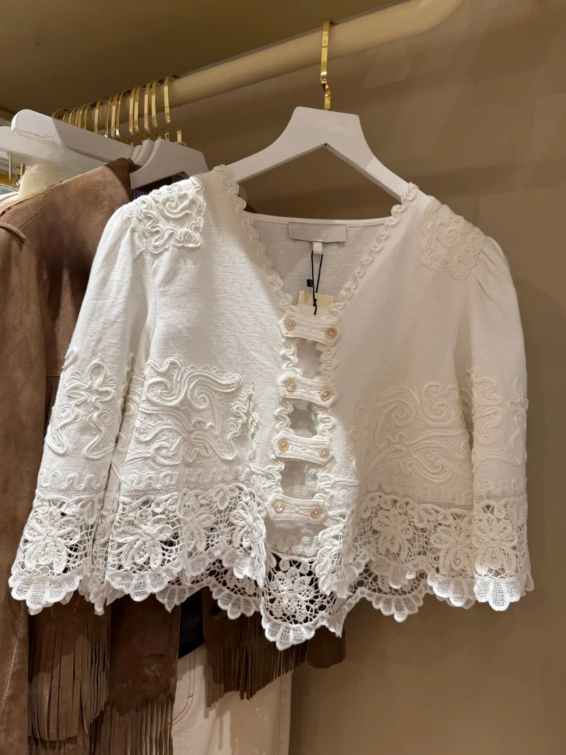 

Retro Style V-Neck Hollow out Embroidered Shirt Early Autumn New Arrival Women's Loose Fit Cotton Linen Blend Long Sleeve Shirt