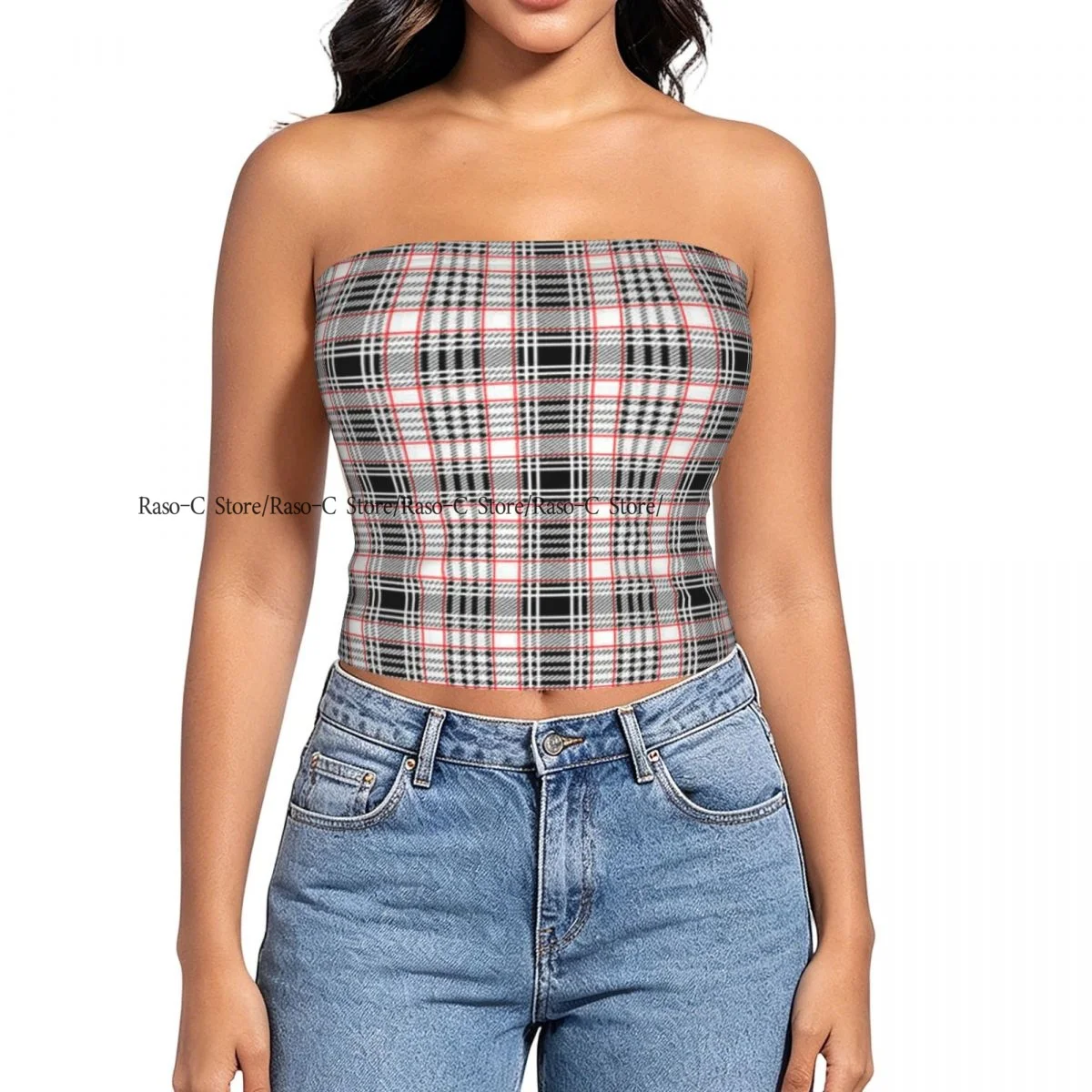 Women Shirt Summer Strapless Backless Tops Classic Plaid Tartan Sleeveless Vest