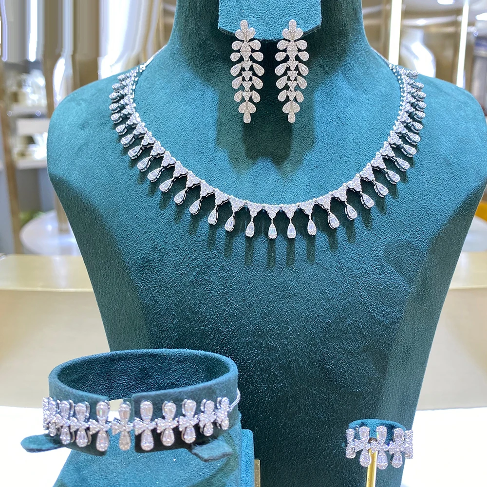 

019852 Elegant Women Necklace Sets Cubic Zirconia Jewelry Set Saudi Party Engagement Decoration for Weddings Small Set