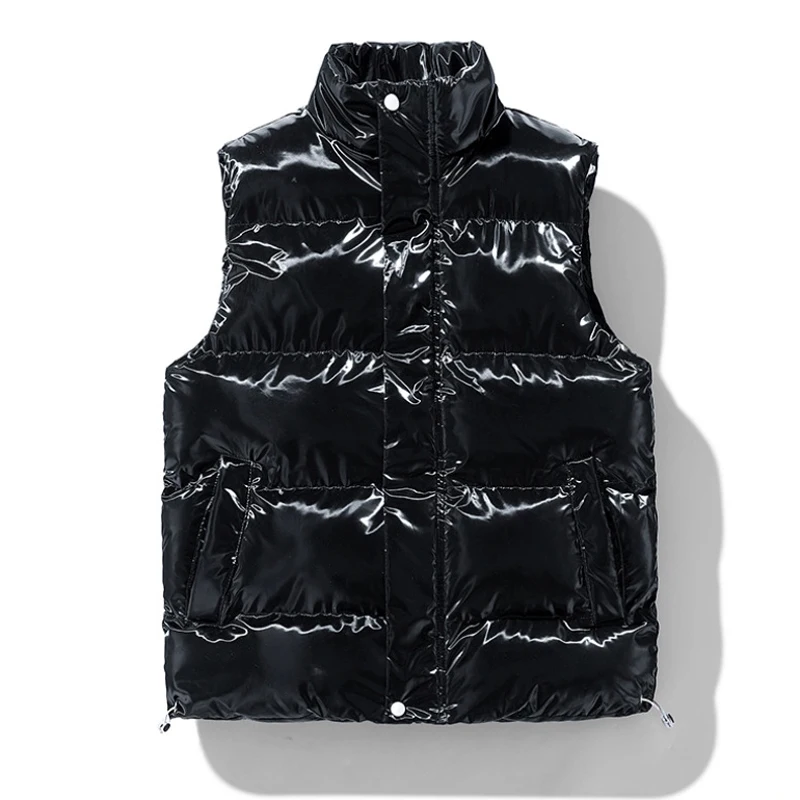 

Зимние мужские теплые пуховые жилеты, мужские блестящие ветровки с воротником-стойкой, мягкие жилеты, уличные мужские термостойкие пуховые жилеты, одежда