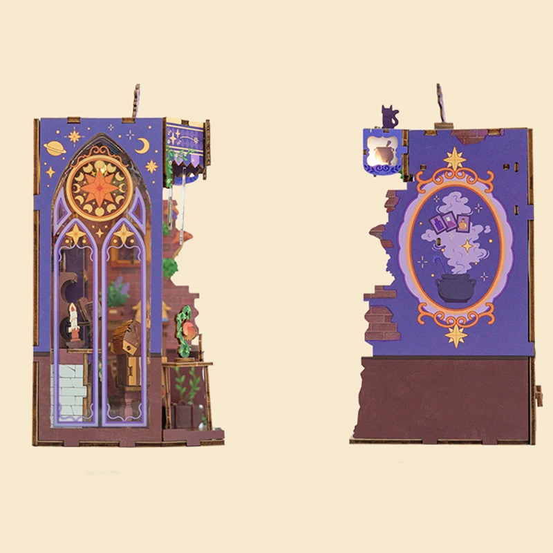 لتقوم بها بنفسك كتاب خشبي زاوية التماثيل المنمنمات غامضة منزل سحري رف الكتب للأصدقاء هدايا عيد ميلاد ديكور المنزل الحرف