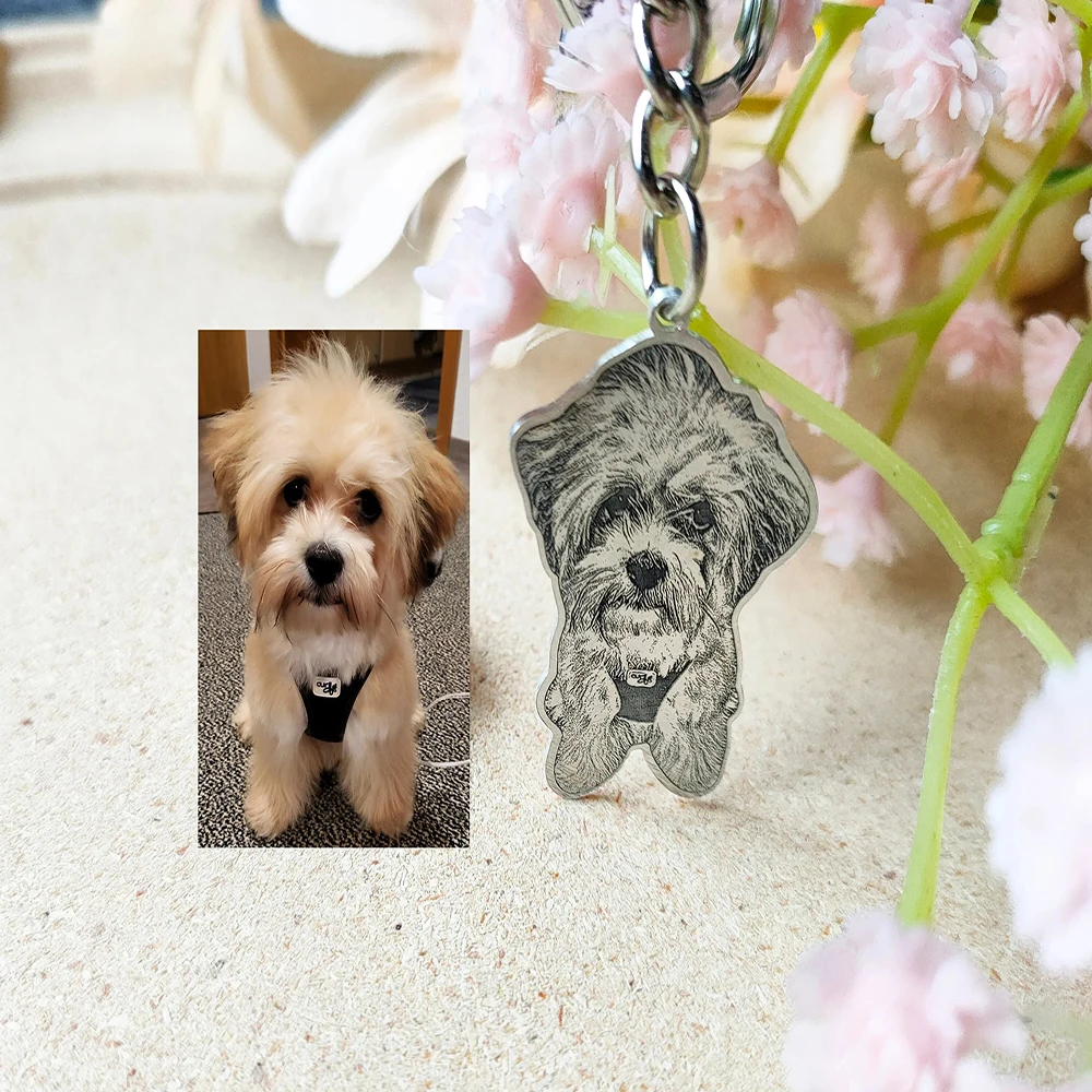 

Personalized Dog Photo Engraved Keychain Customized Cat Picture Keyring Pet Loss Sympathy Gift Pet Memorial