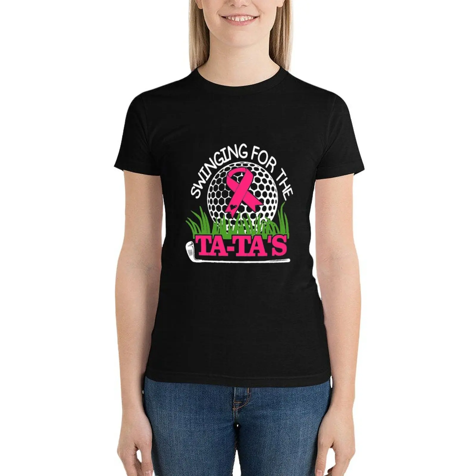 

Breast Cancer Awareness Swinging For the Ta Tas Breast Cancer Golf T-Shirt sweat t-shirt dress for Women sexy