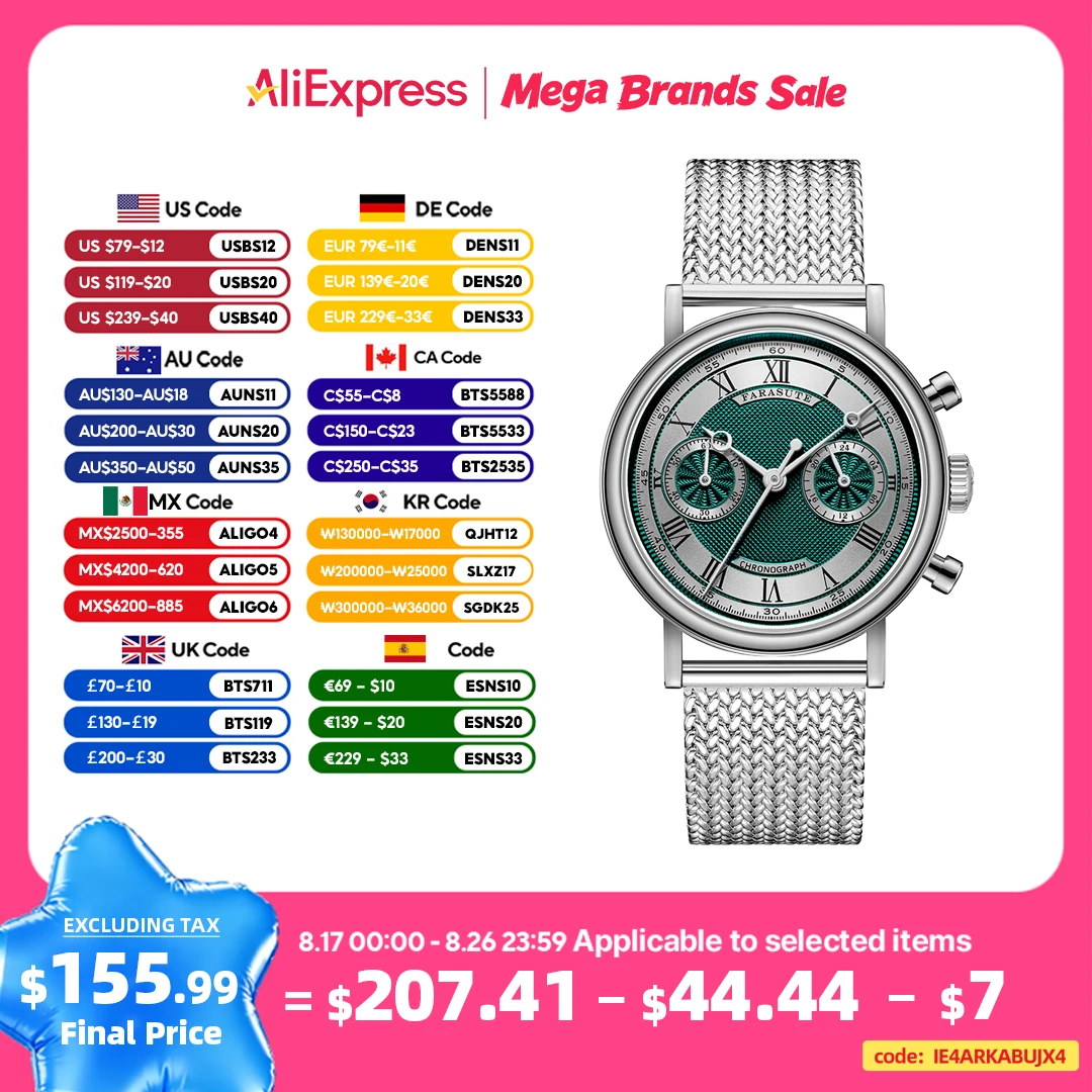 FARASUTE Japan VK64 Quarzwerk Geschwindigkeit Sport Chronograph Uhr Für Männer Luxus Sapphire Edelstahl Armbanduhren Männlich