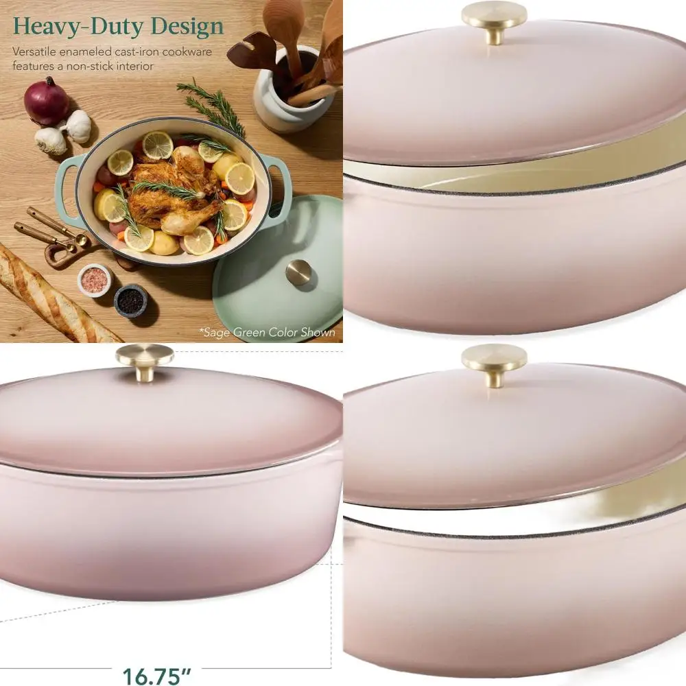 

7.5 Quart Pre-Seasoned Enamel Cast Iron Dutch Oven with Side Handles - Mushroom Beige for Baking and Cooking