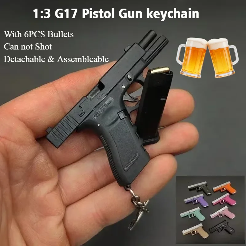 Newest Alloy Empire 1:3 GLK G17 Keychain Alloy Empire Pistol Model Ornaments Simulation Detachable Soldier Equipment with Bullet