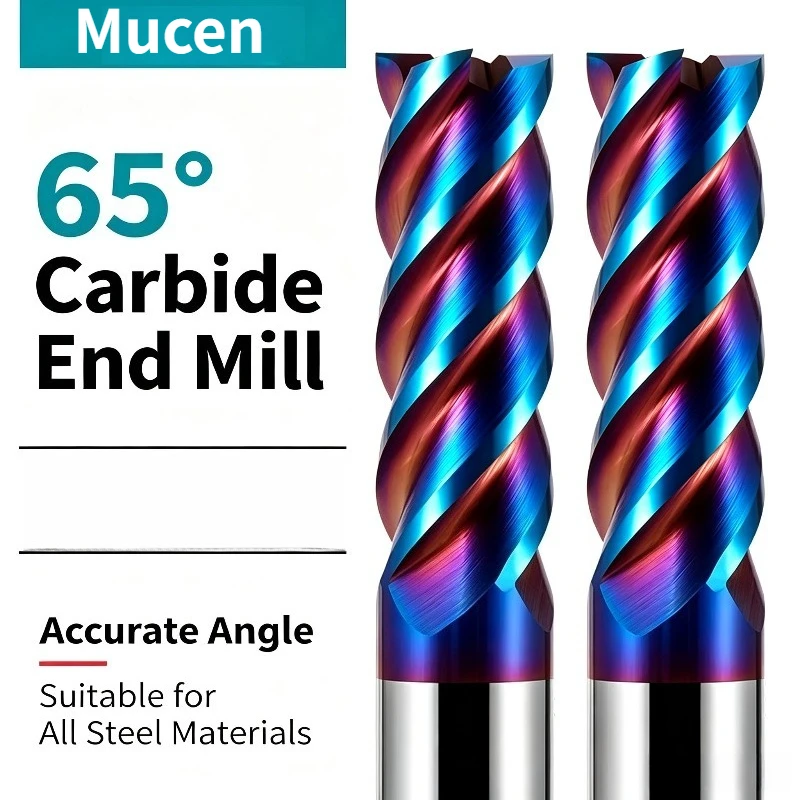 65-degree 4-flute carbide tungsten carbide end mill with blue composite coating, extended stainless steel special flat end mill
