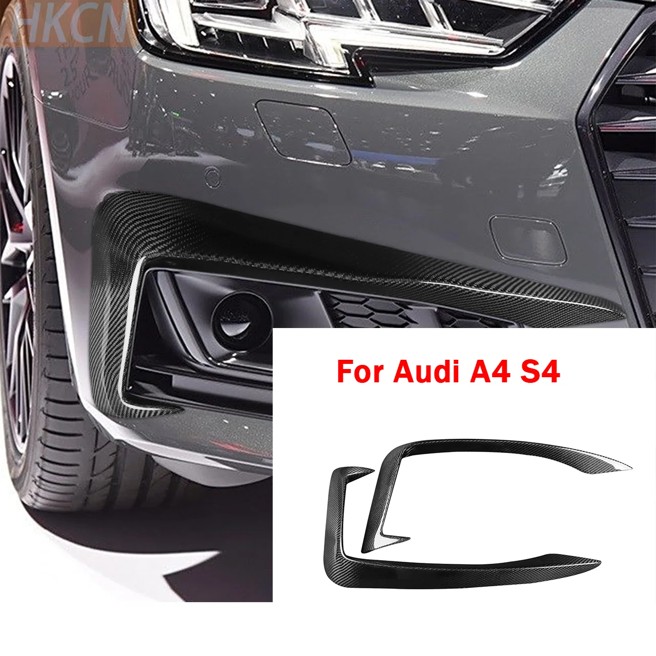 For Audi A4 S4 2017-2019 Real Carbon Fiber Car Front Fog Light Eyebrow Wind Knife Grille Fangs Trim Strips Car Decorations