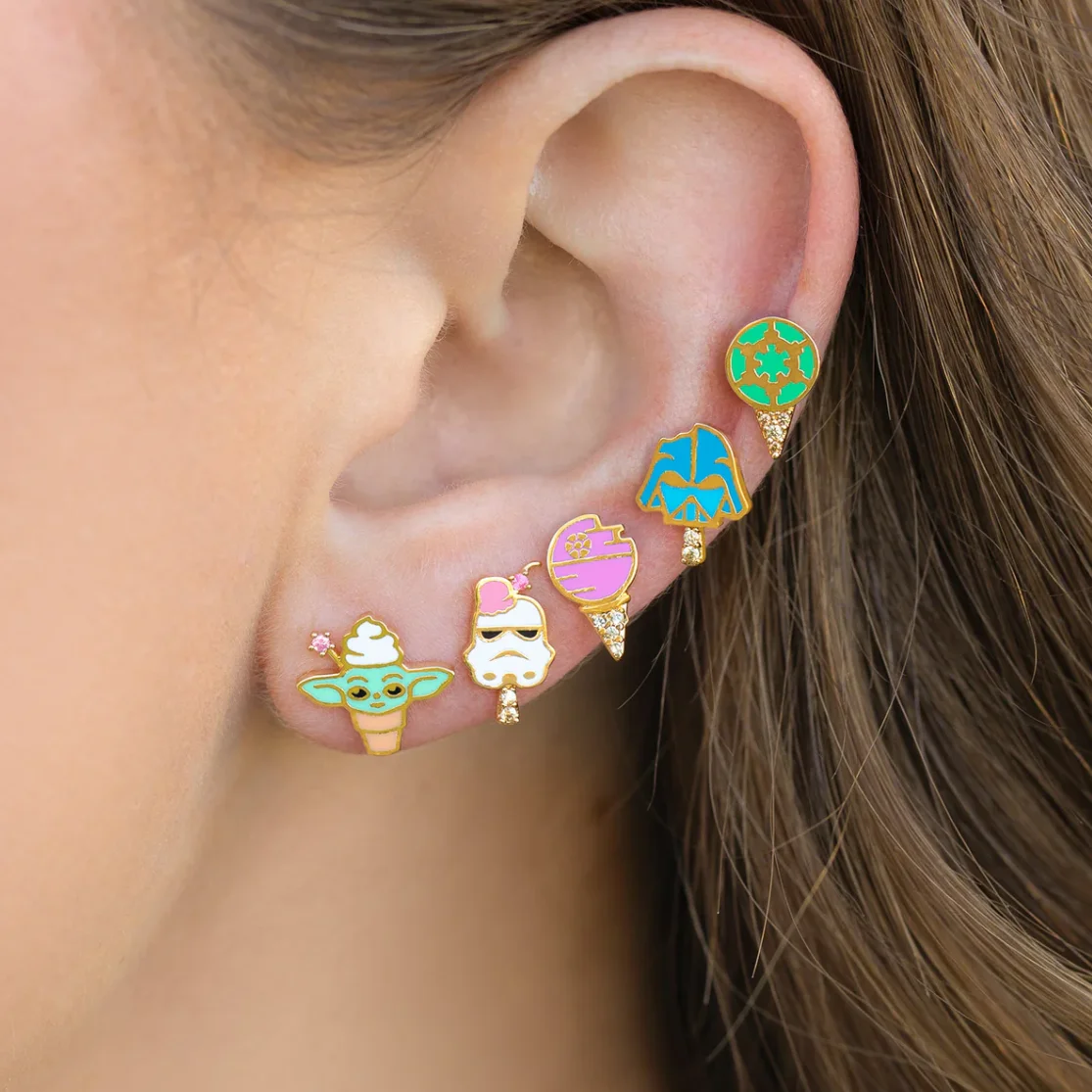 New Sweet Summer Dripping Oil Zircon Cartoon Cone Ice Cream Stud Earrings For Women Girls Cute Jewelry Gift