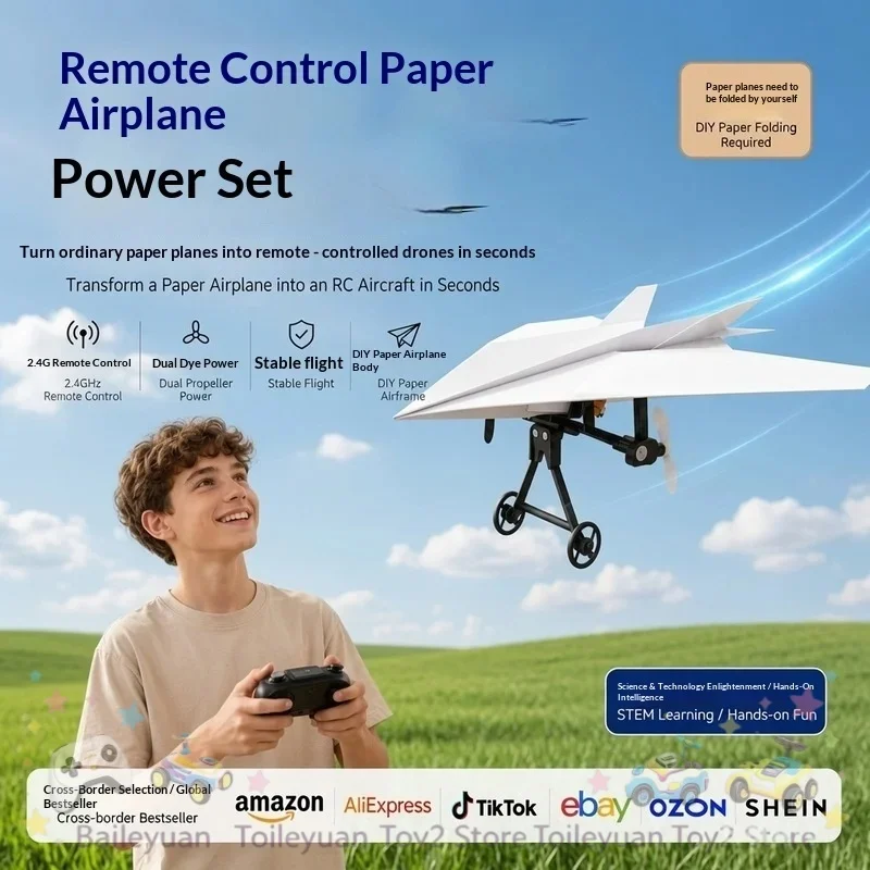 Electric Powered Paper Airplane DIY Power Kit Foldable Lightweight Propeller Driven For Aviation Enthusiasts Outdoor Flying