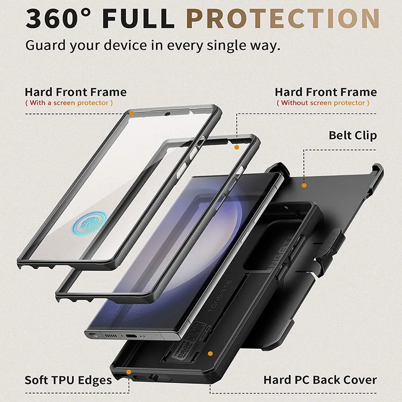 For Samsung Galaxy S23 Ultra Case Full-Body Shockproof Dual Layer Rugged Belt-Clip Case with Front Frame camera Screen Protector