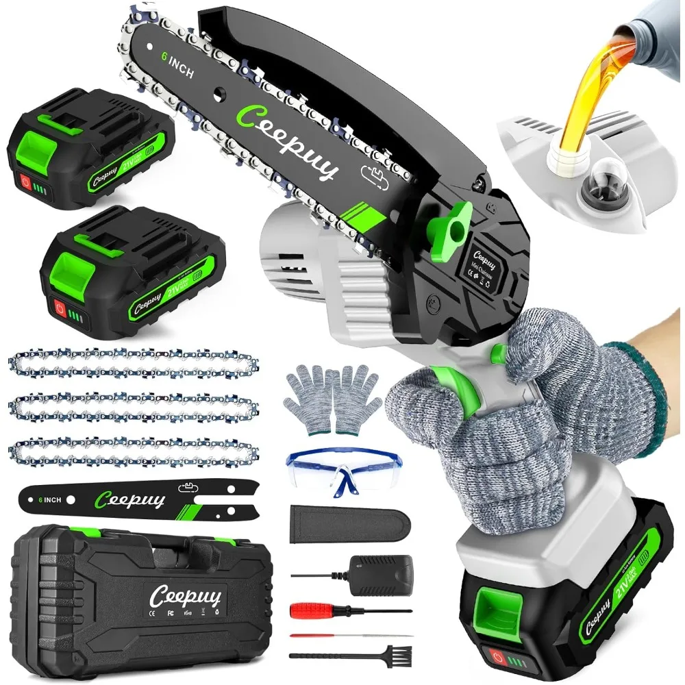 

6Inch Portable Electric Chain Saw w/ Automatic Oiler,Battery Powered Small Handheld Saw w/ Security Lock Trees Branches Trimming