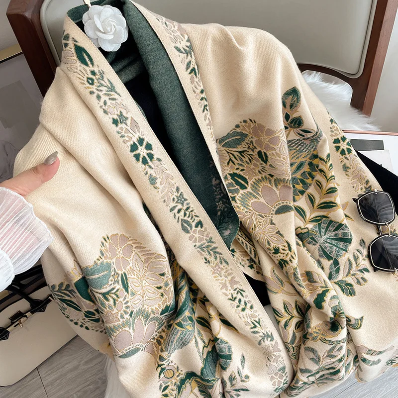 

Unique Elephant Peacock Cashmere Scarf Shawl Fashion Cultural Style Autumn Winter Neckerchief Women Travel Cape Wraps Thick