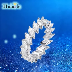 Halaile D Color Marquise Cut Moissanite S925 Sterling Silver Row Ring Sparkling Fine Jewelry Women's Classic Festival Party Gift